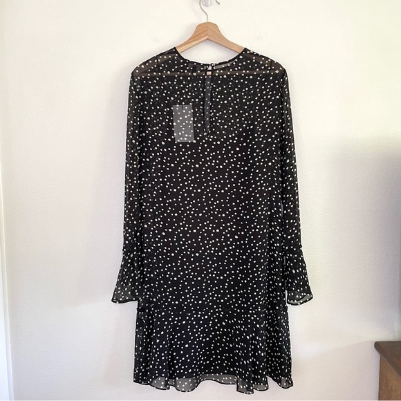 NWT Theory Marah Starry Print Silk Dress Long Sleeve Drop Waist Black Ivory 10 - Picture 5 of 16